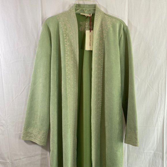 Solitaire Long Sleeve Open Duster Mint Green White Embroidery NWT Women's Size L - Picture 8 of 16